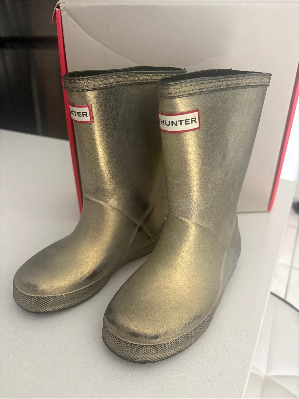 Hunter Kids Metallic Gold Rain Boots Unisex